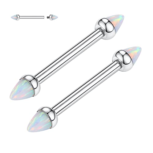 GAGABODY G23 Titanium Pair 14G Nipple Rings Tongue Jewelry Bridge Piercing | Internal Threaded Used in Nipple,Tongue,Bridge 14G Length from 12mm to 18mm Lightweight Daily Wear for Unisex Sensitive Skin - color: STYLE1B-Silver+Bullet White Opal, size: 14G+
