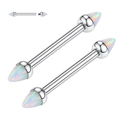 GAGABODY G23 Titanium Pair 14G Nipple Rings Tongue Jewelry Bridge Piercing | Internal Threaded Used in Nipple,Tongue,Bridge 14G Length from 12mm to 18mm Lightweight Daily Wear for Unisex Sensitive Skin - color: STYLE1B-Silver+Bullet White Opal, size: 14G+
