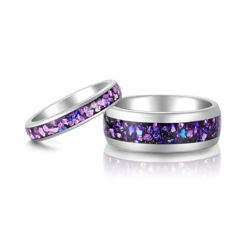 4mm 6mm 8mm Tungsten Rings With Various Inlay Materials Couples Matching Engagement Wedding Promise Matching Ring Set for Women Men - color: Silve Amethyst 4mm
