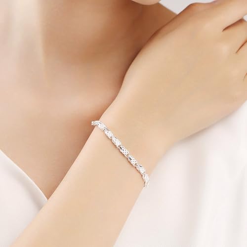 925 Sterling Silver Plated Heart Charm Bracelet for Women - Dainty Chain Love Gift Idea - style: Style12