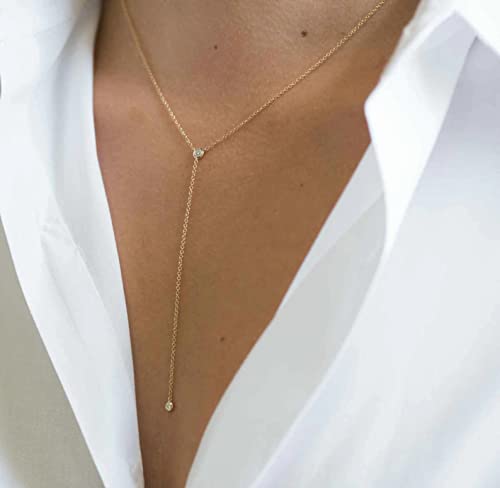 Tewiky Dainty 14k Gold Plated/Silver Cubic Zirconia Necklaces for Women | Simple CZ Jewelry Necklaces Trendy Gifts - color: Gold simple CZ necklace
