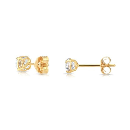 14k Yellow Gold Solitaire Round Cubic Zirconia Stud Earrings - Pushbacks - style: 3mm