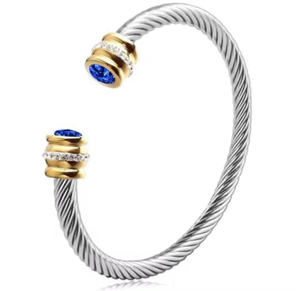 Birthstone Cable Cuff Bracelet for Women - Adjustable Open Cuff, Two-Tone Gold & Silver Twisted Bangle, Classic Stackable Jewelry Gift - color: Sapphire