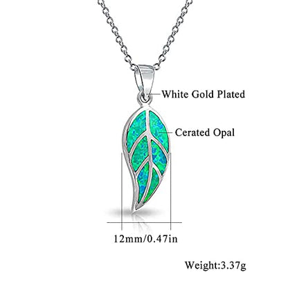 CiNily Opal Leaf/Flower Pendant Necklace for Women Silver Plated Jewelry Gift - color: green