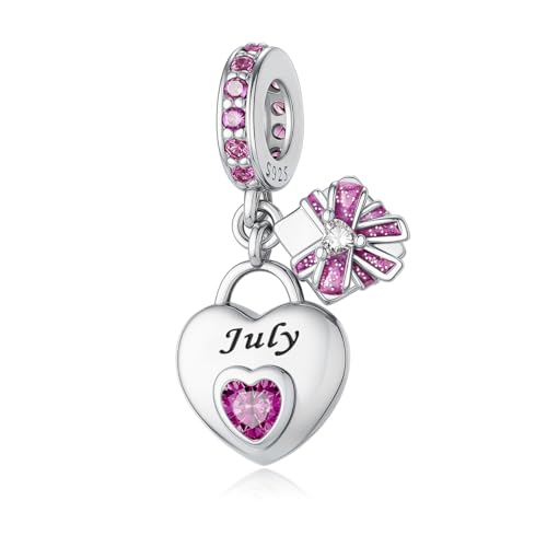 925 Sterling Silver Birthstone Bracelet Charm - Unique Heart Shaped Design, Fits most Europe Pandora Bracelets and Necklaces, women's DIY holiday Gifts - style: G-July