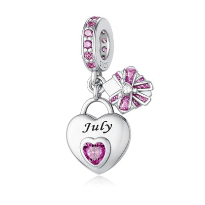 925 Sterling Silver Birthstone Bracelet Charm - Unique Heart Shaped Design, Fits most Europe Pandora Bracelets and Necklaces, women's DIY holiday Gifts - style: G-July