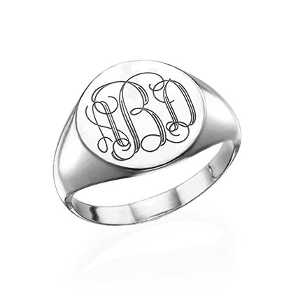Personalized Monogram Signet Ring – Custom Engraved Initial Ring for Women, Sterling Silver or Gold Plated Sterling Silver