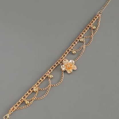 Flower Tassel Charm Anklet for Women Layered Boho Floral Ankle Chain Bracelet Adjustable Summer Beach Jewelry Foot Accessories - color: Gold