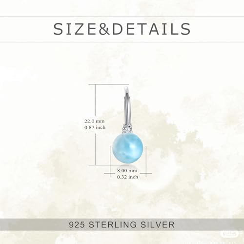 TIGER RIDER Pearl Earrings 925 Sterling Silver Leverback Hypoallergenic Drop Earring Jewelry for Women Birthday Gifts - style: Larimar