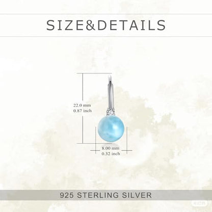 TIGER RIDER Pearl Earrings 925 Sterling Silver Leverback Hypoallergenic Drop Earring Jewelry for Women Birthday Gifts - style: Larimar