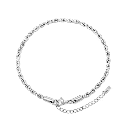 Stainless Steel Chain Ankle Bracelet for Women Adjustable Waterproof Anklet - color: Silver / 4mm Rope