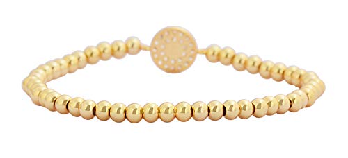 Women Evil Eye Ball chain Elastic bracelet with CZ Cubic Zirconia - color: Gold