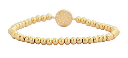 Women Evil Eye Ball chain Elastic bracelet with CZ Cubic Zirconia - color: Gold