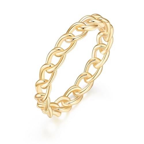 Mameloly 3.8mm 14K Gold Plated Wedding Bands for Women Stackable Open Chain Link Promise Engagement Rings Size 4-12 - color: Brass-Gold