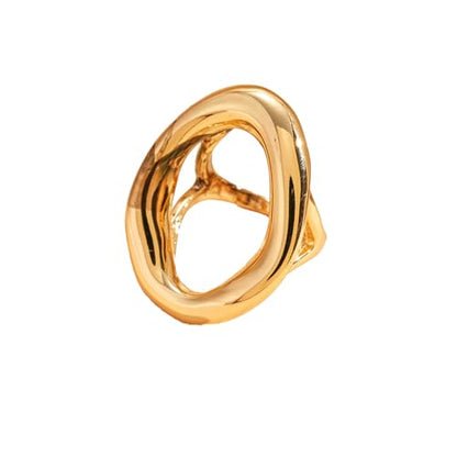 Chunky Irregular Hollow Oval Statement Ring For Women Adjustable Open Band Geometric Fashion Jewelry Gold Tone Or Silver Tone - color: Gold