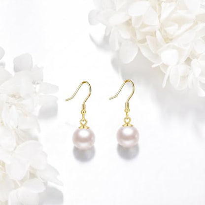 925 Sterling Silver Black Pearl Dangle Earrings Pearls Drop Jewelry Birthday Gifts for Women - color: White Pearl-Gold