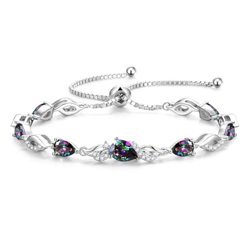 FANCIME Birthstone Teardrop Tennis Bracelet for Women, Sterling Silver 9x7mm main Gemstone Bolo Adjustable Chain Bracelet Fine Jewelry Birthday Gifts for Women Mom Wife Her - color: 06-Alexandrite
