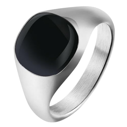 PAMTIER Stainless Steel Square Gemstone Inlaid Signet Rings for Women Men Classic Simple Band Minimalist Jewelry Gift - color: Silver