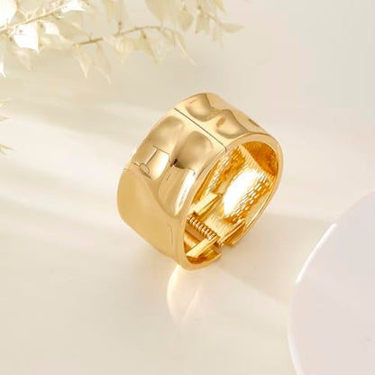 Bangle Bracelets for Women | 14K Gold Plated Trendy Wide Bracelets | Hinged Arm Cuff Bangles Chunky Bracelet for Women - color: Style B-Gold Plated Bangles