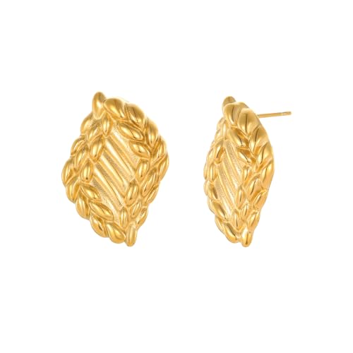 Chunky Stud Earrings for Women 18K Gold Plated Large Square Rectangle Geometric Round Swirl Stud Earrings Trendy Irregular Hammered Statement Earrings - color: Rhombus-Gold
