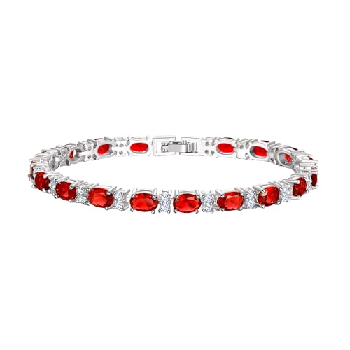 Crysdue Wedding Bridal Bracelets for Brides, Cubic Zirconia Tennis Birthstone Jewelry Gift for Women Prom - style: C_Red 8“