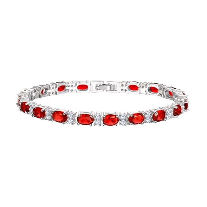 Crysdue Wedding Bridal Bracelets for Brides, Cubic Zirconia Tennis Birthstone Jewelry Gift for Women Prom - style: C_Red 8“