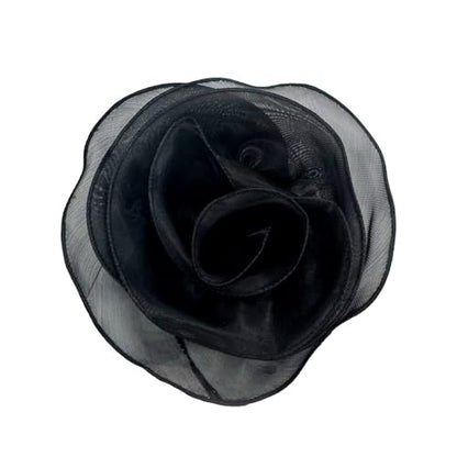 10inch Extra Large Flower Brooch Pin for Women Fashion Dainty Organza Satin Fabric Big Camellia Brooches Lapel Pins Wedding Dance Party Dress Accessories Exaggerated Jewelry Gift - color: 6 inch Black