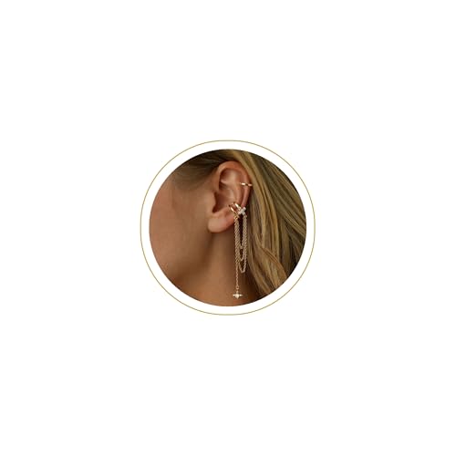 14K Gold Plated Ear Cuff Earrings for Women, Dainty Ear Cuffs Non Piercing Clip on Earrings Trendy Non pierced Cubic Zirconia Fake Hoop Earring Jewelry Sets for Women - color: Gold-1