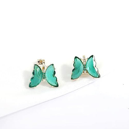 YOQUCOL Butterfly Shape Crystal Clip On Earrings Non Pierced Golden Stud for Women - color: Green