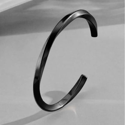 Stainless Steel Glossy Geometric Twist Open Bracelet for Men Women Fashion Casual Holiday Party Jewelry - color: black