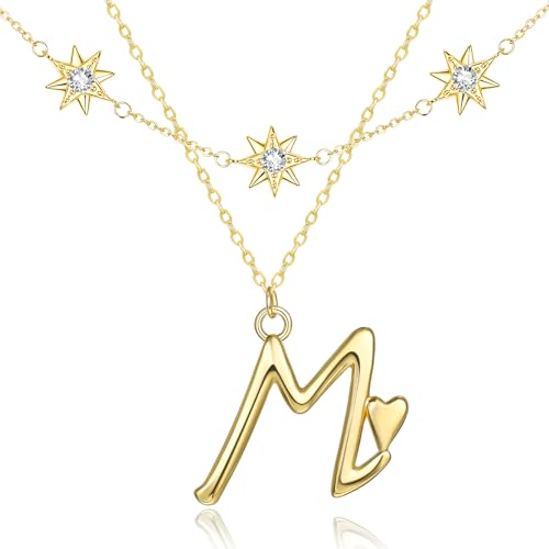 14K Gold A-Z Initial Lette Necklace Star Choker Women Necklace | Personalized Initial Jewelry, Meaningful Name Letter Gift for Women Wife Mom Friend, Perfect Present For Birthday/Anniversary - style: 14K Gold-M