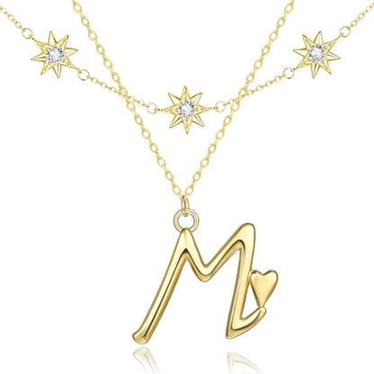 14K Gold A-Z Initial Lette Necklace Star Choker Women Necklace | Personalized Initial Jewelry, Meaningful Name Letter Gift for Women Wife Mom Friend, Perfect Present For Birthday/Anniversary - style: 14K Gold-M