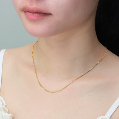 14K Gold Plated Paper Clip Chain Link Necklace Satellite Chain Necklace for Women - color: Thin box chain