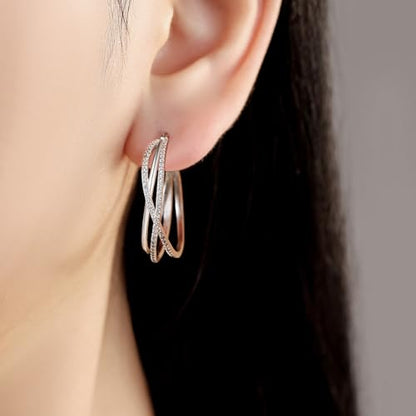 925 Sterling Silver Hoop Earrings for Women, Small and Large Trendy Hoops Hypoallergenic Huggie Earrings Statement Fashion Jewelry Gifts for Sensitive Ear - Double Loop - color: Silver,1.10 in-Large Hoops