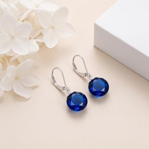 Pearl Leverback Earrings for Women Dangle Round Gemstone Earrings Birthstone Jewelry Gift Anniversary for Her - color: 09 September birthstone