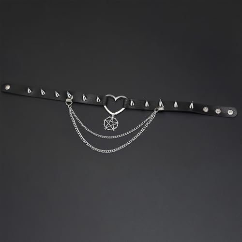 OIDEA Heart-Shaped Leather Choker for Women: Black Punk Gothic Spike Choker Collar with Five-Pointed Star Pendant Adjustable Chain Necklace Jewelry Gifts