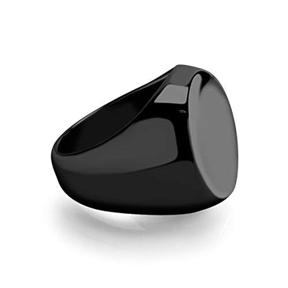 555Jewelry Stainless Steel Solid Plain High Polish Round Signet Ring for Men - color: Black