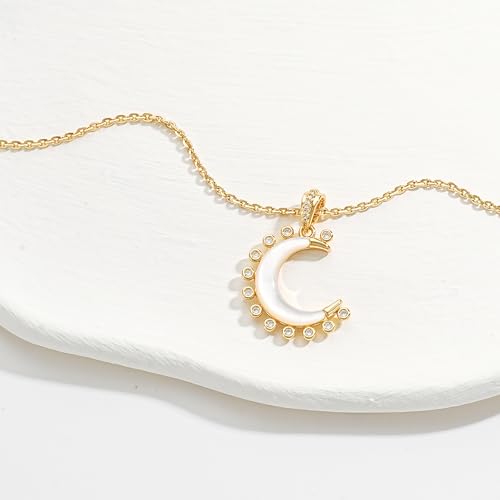 MTMY Gold Moon Pendant Necklace for Women,14K Gold Plated Dainty Chain Crescent Moon Sun Star Necklace Jewelry - style: moon-mother of pearl