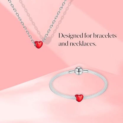 S925 Charms for Bracelets and Necklaces, Gifts for Mothers Nurses Day Graduation, for Girlfriend Family Friend, Bead Pendant, for Pandora, Silver 14K Gold Plated Enamel CZ, DIY Jewelry Making - style: 24 Red Enemal Heart Charms