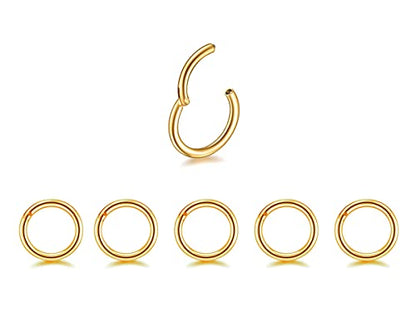 5Pcs 16G 18G Surgical Steel Nose Rings Hoop Tragus Septum Cartilage Hoop Earrings For Women Men Body Piercing Jewelry Kit Bar Length 6mm/8mm/10mm/12mm/14mm - style: 5Pcs -16G - Gold - 8mm