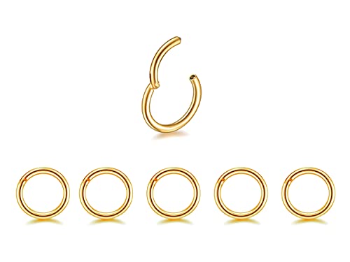 5Pcs 16G 18G Surgical Steel Nose Rings Hoop Tragus Septum Cartilage Hoop Earrings For Women Men Body Piercing Jewelry Kit Bar Length 6mm/8mm/10mm/12mm/14mm - style: 5Pcs -16G - Gold - 12mm