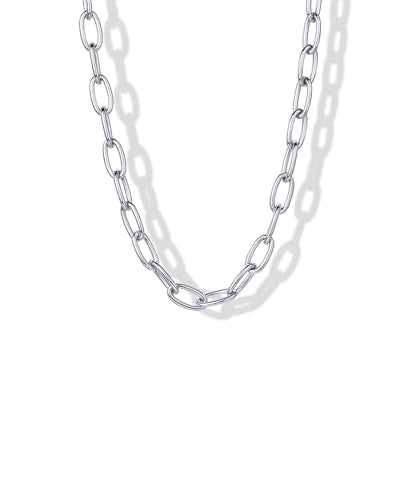 PAVOI Waterproof Chain Necklace for Women, 14K Gold Plated Layering Chains | Flat Curb, Herringbone, Snake, Rope, Figaro, Cuban Link & Paperclip Chain Necklaces, Stainless Steel Fashion Jewelry - color: White Gold
