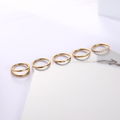 FUNLMO 3Pcs Nose Rings Double Hoop Nose Ring Conch Daith Tragus Helix Rook Piercing Jewelry Surgical Steel Cartilage Earring Conch Hoop Earring Septum Jewelry Lip Ring - color: Style 3: Gold,5pcs
