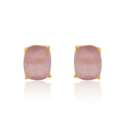 Women's 18K Gold Plated 8x10mm Princess Cut Gemstone Stud Earrings – Birthstone Jewelry for Her – Classic Cushion Studs - color: Rose Elisha