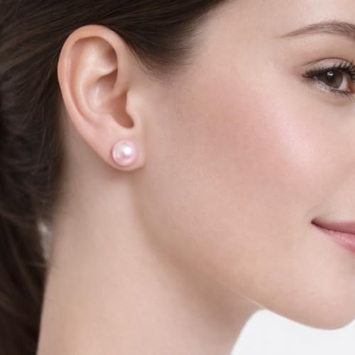 Pearl Stud Earrings Multicolor Shell Beads Pearl Hypoallergenic Stud Earrings Ocean Shell Pearl Jewelry - color: Pink