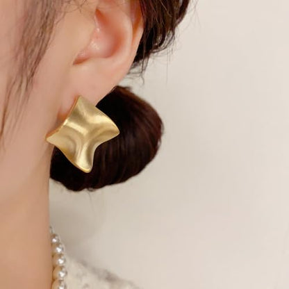 Unique Abstract Earrings For Women,Geometric Statement Stud Earring Large Hypoallergenic Earring for Gift - color: gold plated Brushed