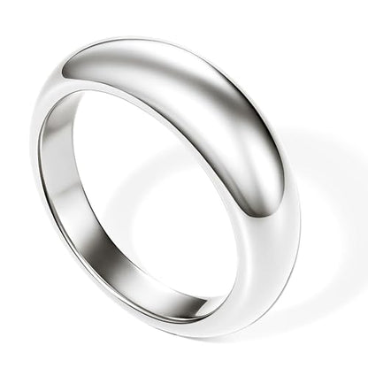 Non Tarnish Gold Chunky Rings for Women, 14K Gold Plated Statement Dome Rings Stacking Silver, Adjustable Mens Eternity Wedding Band Mixed Metal Jewelry Size 3-13 - color: Silver, size: 5, style: Chunky Dome Ring