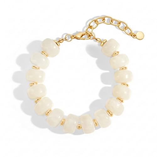 WOWORAMA Colorful Beaded Bracelets for Women Multicolor Acrylic Resin Beads Bracelet with Heart Charm Boho Statement Chunky Bracelet Summer Holiday Jewelry - color: Bead-Cream White