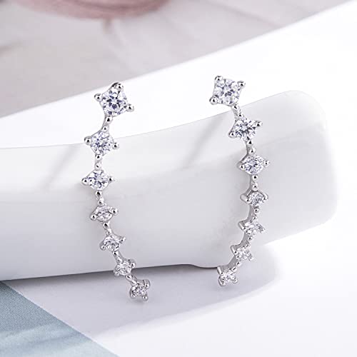 925 Sterling Silver Post Cubic Zirconia Ear Crawle Earring For Women 7 Crystal Star Ear Stud Earrings AAA CZ Arrow Ear Climber Hypoallergenic Piercing Gifts For Her - color: Silver color