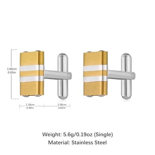 HZMAN Two-Tone Stripe Cufflinks for Men, Stainless Steel High Polished Dress Shirt Cuff Links, Formal Accessories for Wedding Business Party